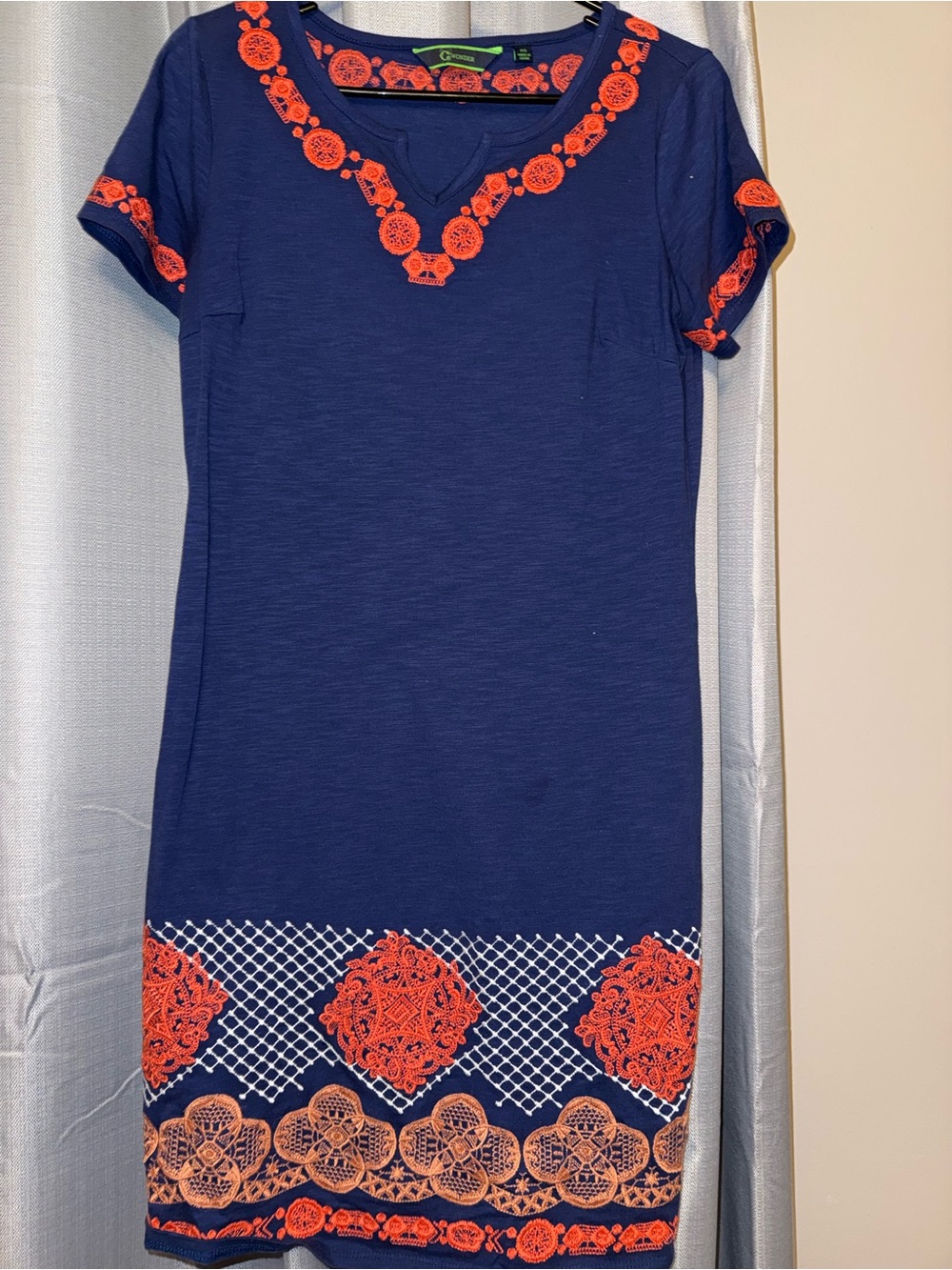 C. Wonder Navy Dress with Bright Orange Embroidery